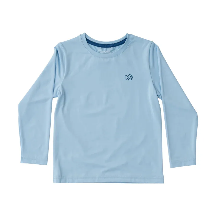 KIDS PRO PERFORMANCE LONG SLEEVE FISHING T-SHIRT IN CLEAR SKY BLUE BOYKIN SPANIEL