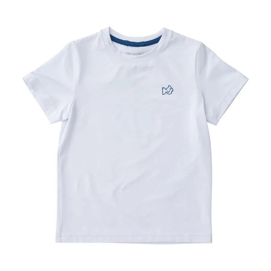 KIDS PRO PERFORMANCE SHORT SLEEVE FISHING T-SHIRT IN BRIGHT WHITE WITH MAHI CATCH OF THE DAY