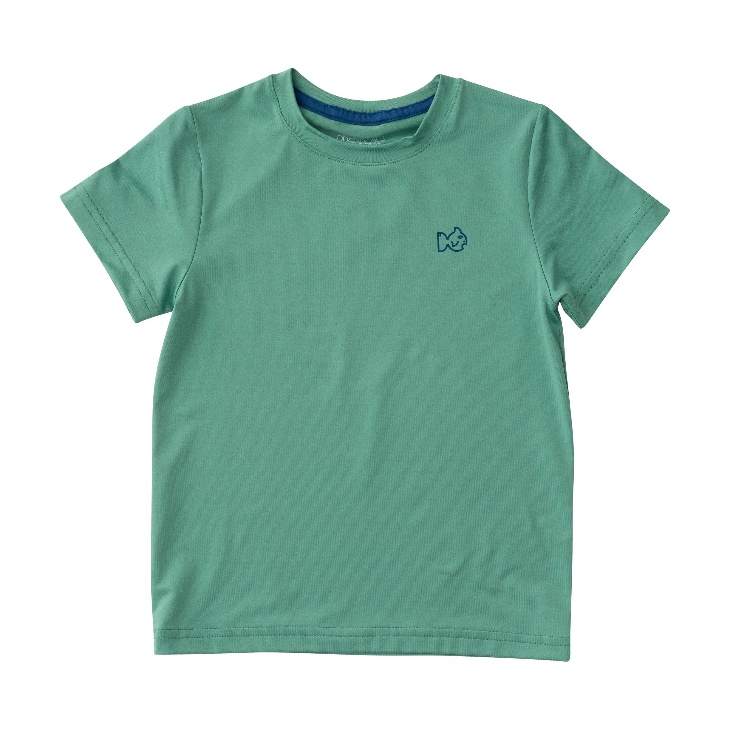 Kids Pro Performance Short Sleeve Fishing T-shirt in Green Spruce Boy and his Lab Puppy
