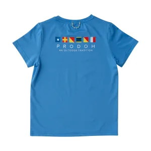 Kids Pro Performance Short Sleeve Fishing T-shirt in Marina Blue with Nautical Flags