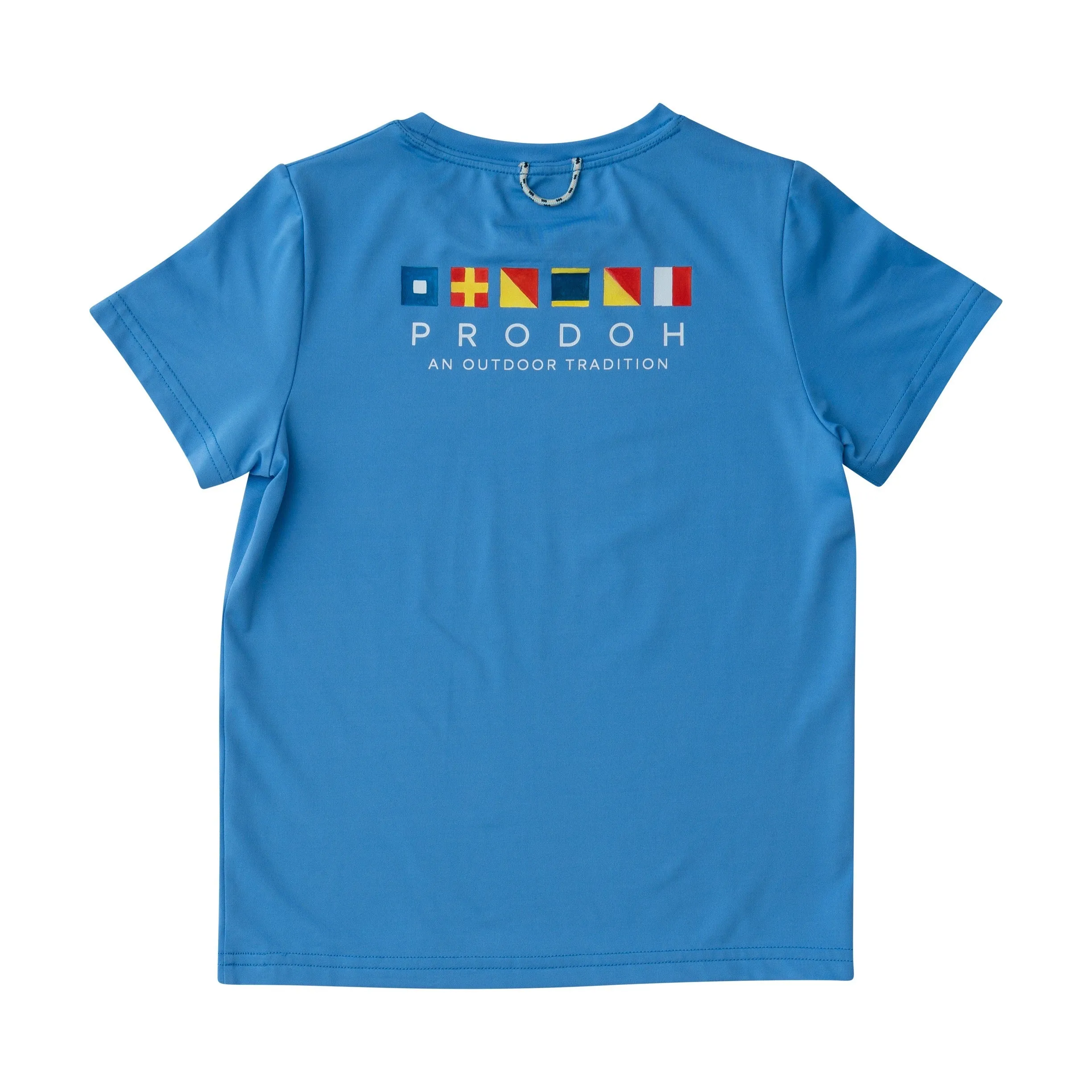 Kids Pro Performance Short Sleeve Fishing T-shirt in Marina Blue with Nautical Flags