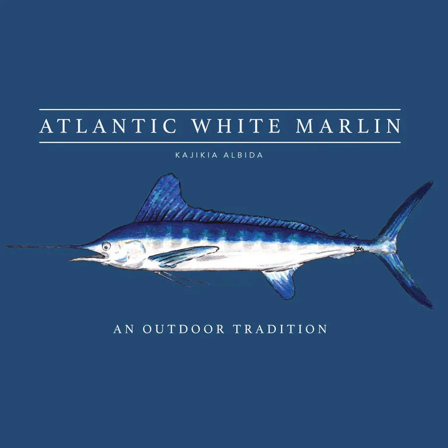 KIDS PRO PERFORMANCE SHORT SLEEVE FISHING T-SHIRT IN SET SAIL NAVY BLUE WITH WHITE MARLIN FISH