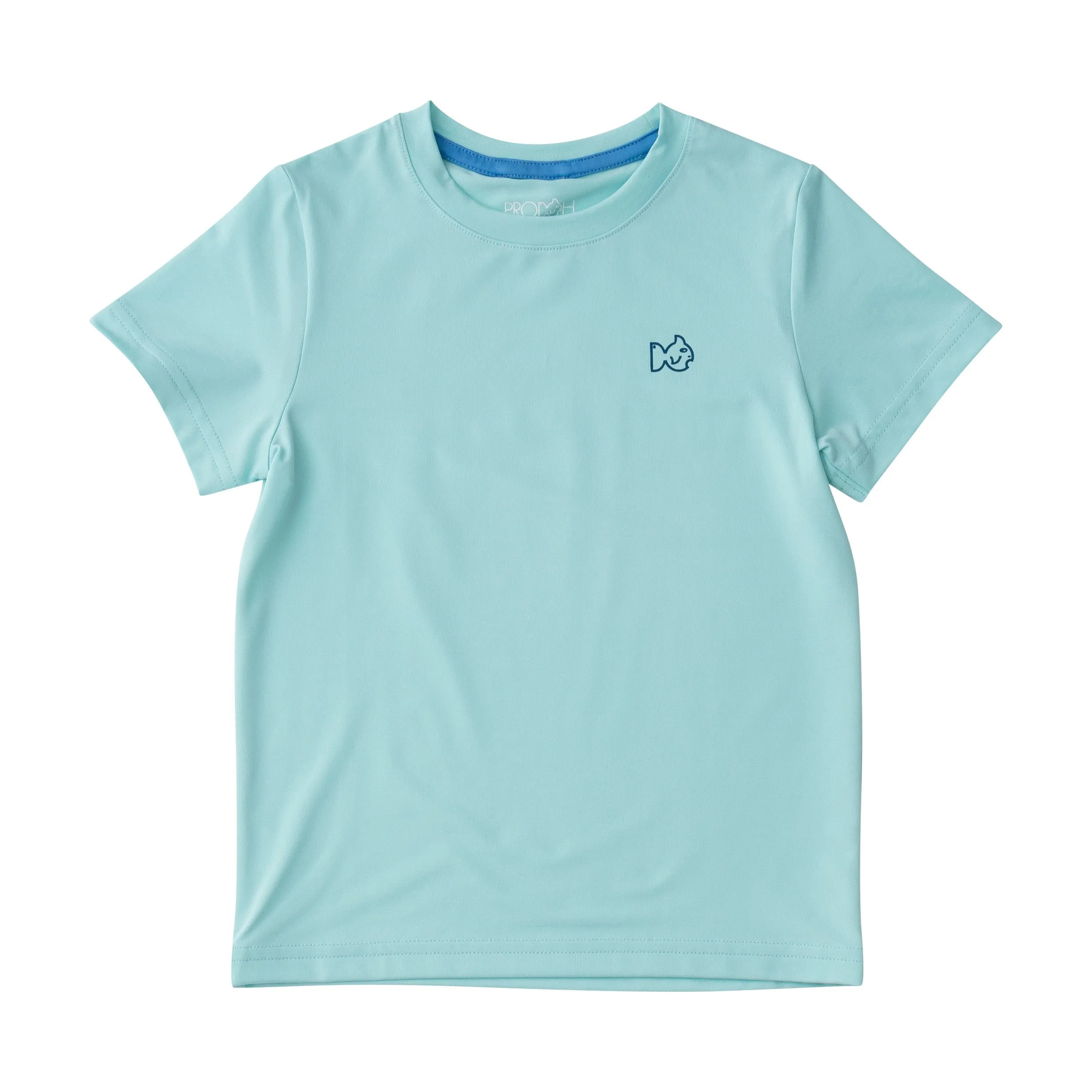 Kids Pro Performance Short Sleeve Fishing T-shirt in Waterspout Blue with White Marlin Fish