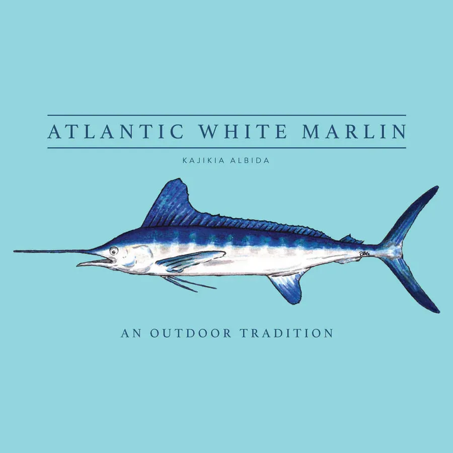 KIDS PRO PERFORMANCE SHORT SLEEVE FISHING T-SHIRT IN WATERSPOUT BLUE WITH WHITE MARLIN FISH