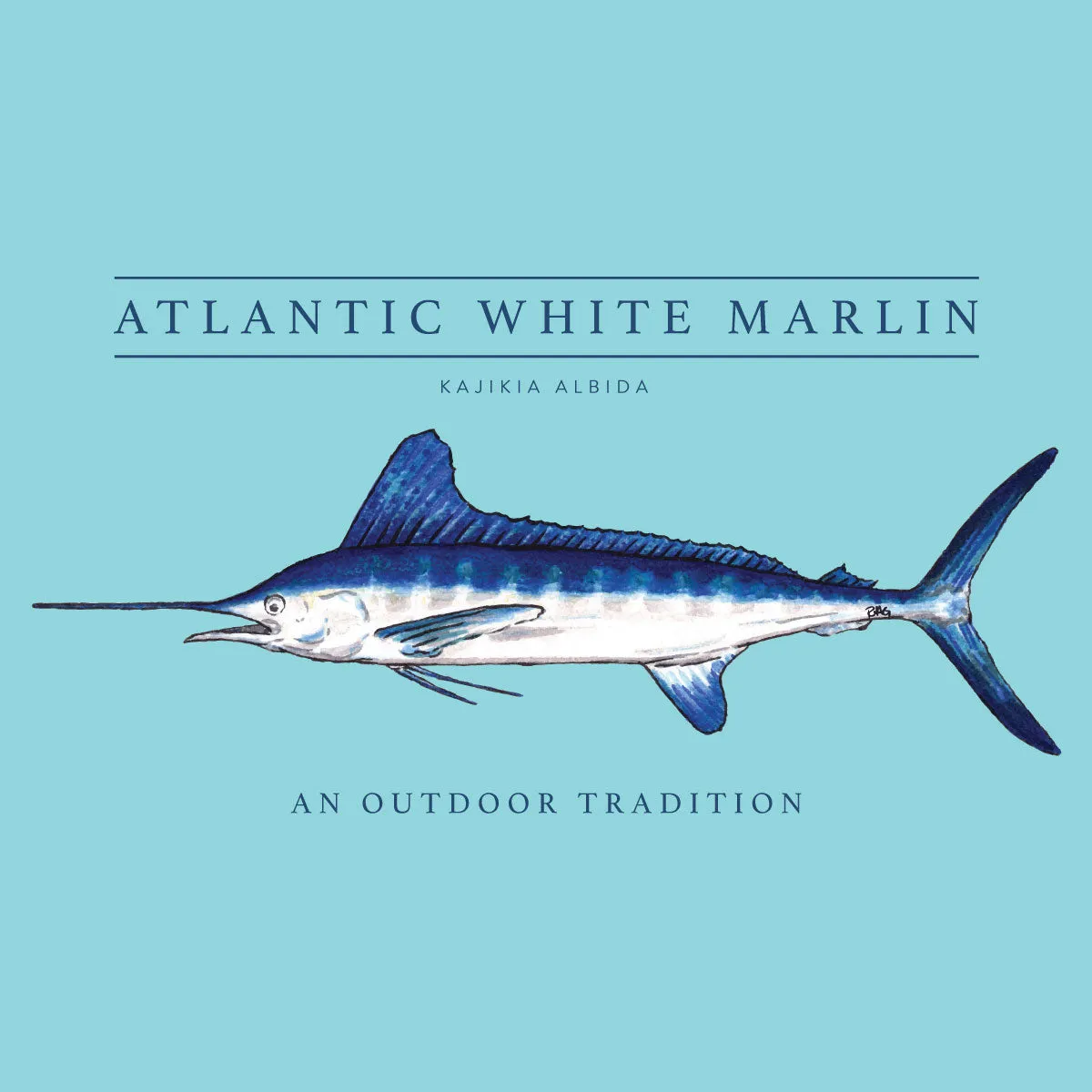 Kids Pro Performance Short Sleeve Fishing T-shirt in Waterspout Blue with White Marlin Fish