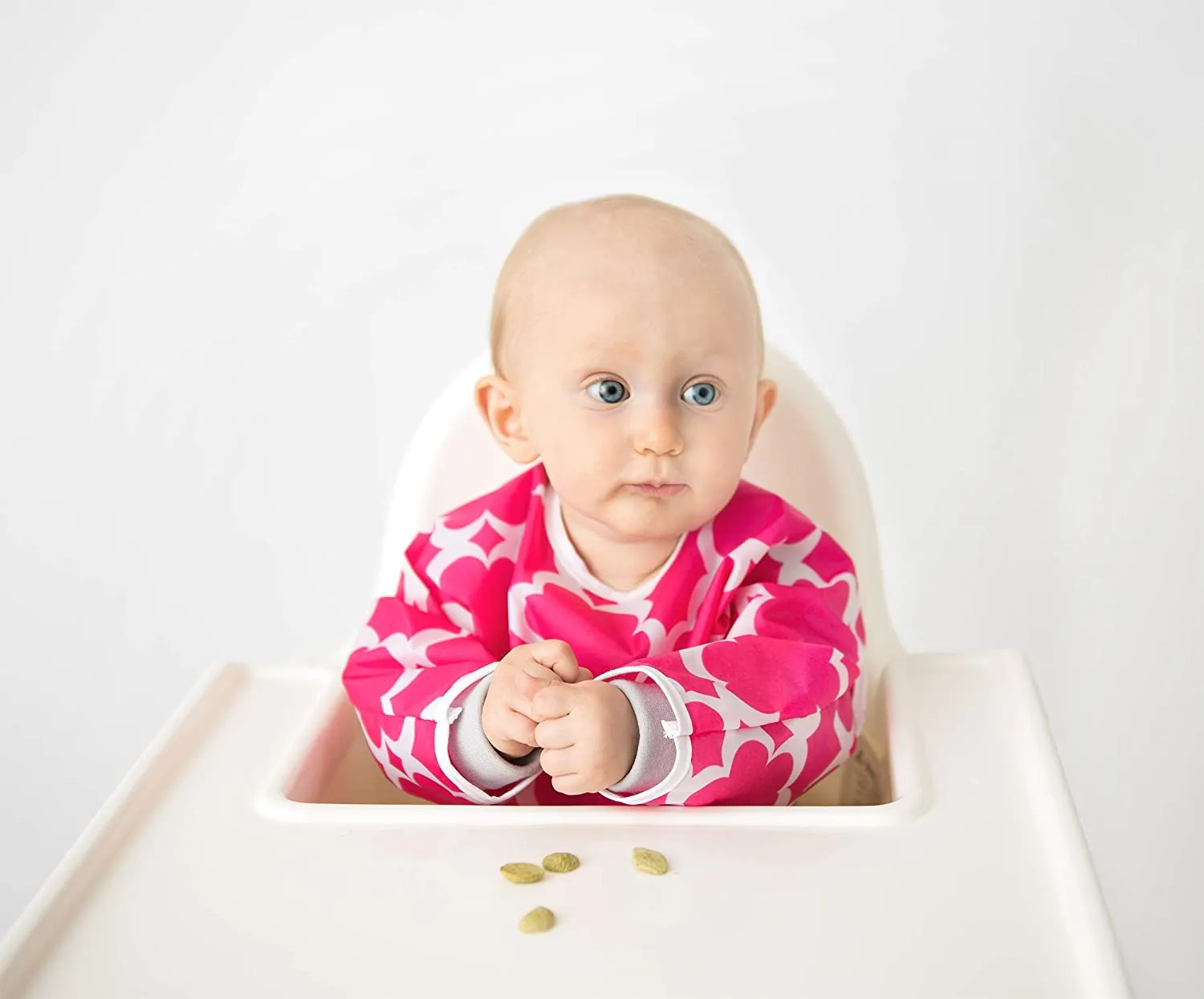 Kushies Cleanbib Waterproof Feeding Bib with Sleeves and Catch All/Crumb Catcher pocket. Wipe clean and reuse! Lightweight for comfort, Baby Girls, 2-4 Yrs, Fuchsia Modern Flowers