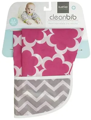 Kushies Cleanbib Waterproof Feeding Bib with Sleeves and Catch All/Crumb Catcher pocket. Wipe clean and reuse! Lightweight for comfort, Baby Girls, 2-4 Yrs, Fuchsia Modern Flowers