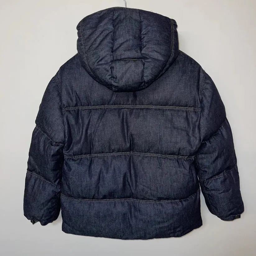 LADIES MONCLER KUNDOGI LOGO DOWN PUFER JACKET - NAVY DENIM