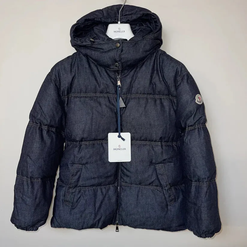 LADIES MONCLER KUNDOGI LOGO DOWN PUFER JACKET - NAVY DENIM