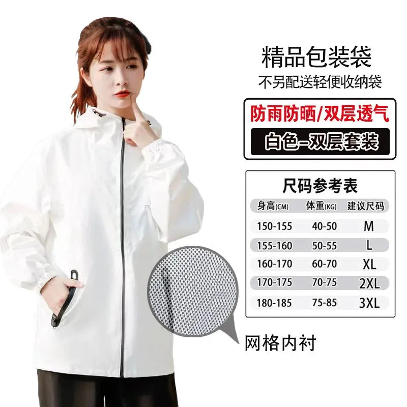 Lightweight Hooded Raincoat and Pant Suit - Waterproof Polyester Rainwear for Motorcycle, Cycling, Hiking, and Travel