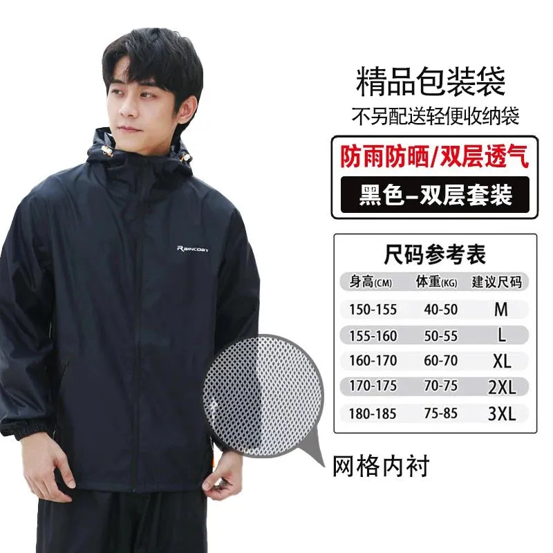 Lightweight Hooded Raincoat and Pant Suit - Waterproof Polyester Rainwear for Motorcycle, Cycling, Hiking, and Travel