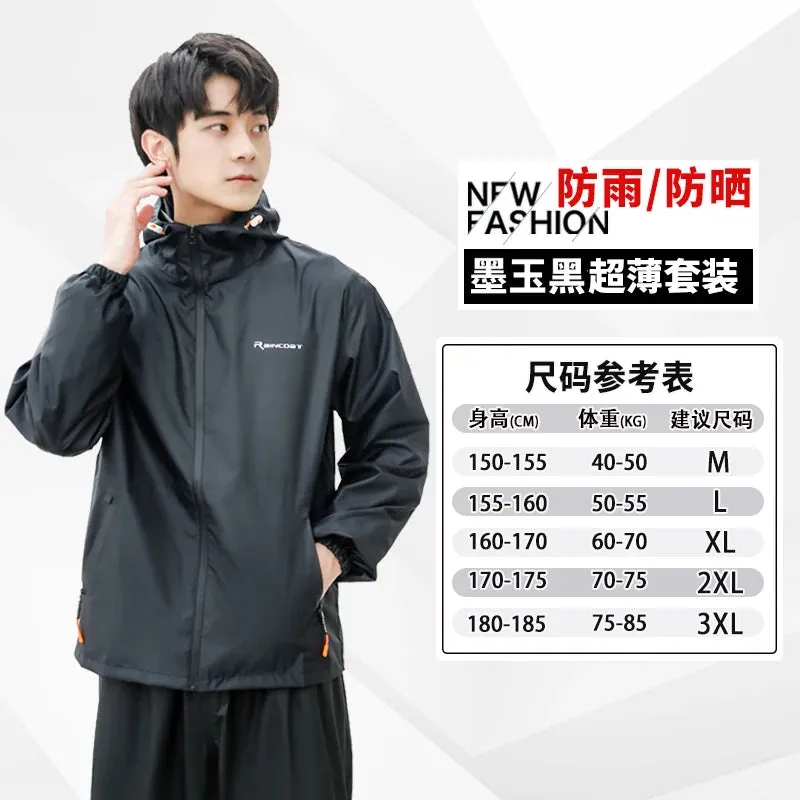 Lightweight Hooded Raincoat and Pant Suit - Waterproof Polyester Rainwear for Motorcycle, Cycling, Hiking, and Travel