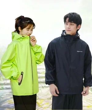 Lightweight Hooded Raincoat and Pant Suit - Waterproof Polyester Rainwear for Motorcycle, Cycling, Hiking, and Travel