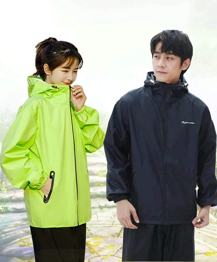 Lightweight Hooded Raincoat and Pant Suit - Waterproof Polyester Rainwear for Motorcycle, Cycling, Hiking, and Travel