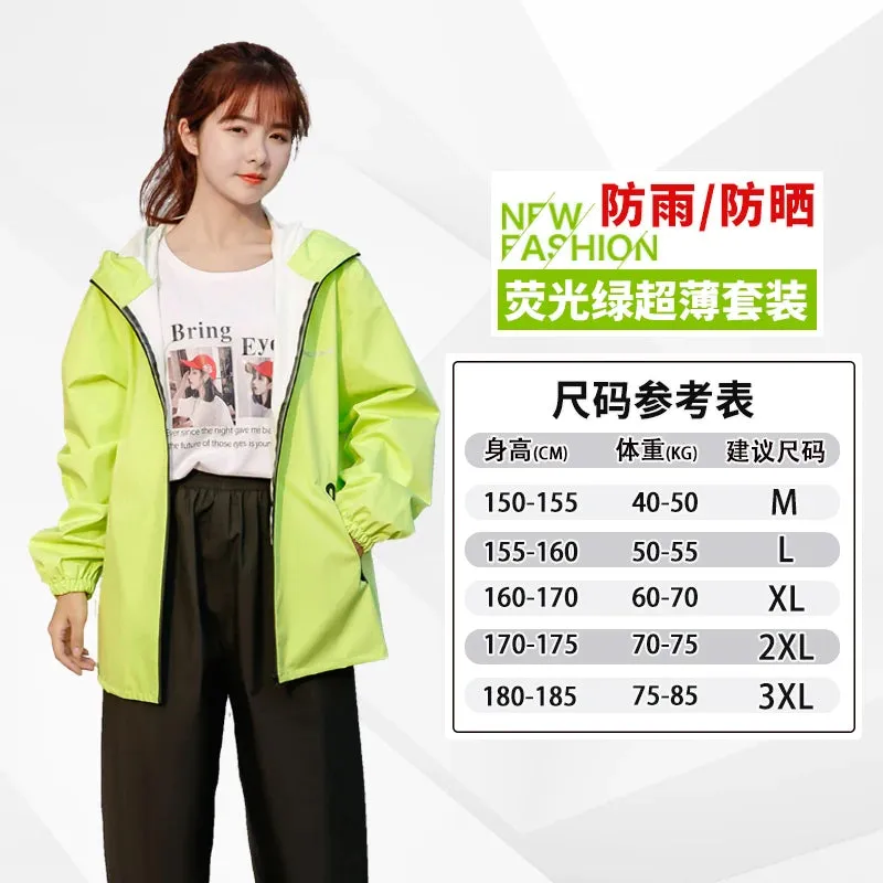 Lightweight Hooded Raincoat and Pant Suit - Waterproof Polyester Rainwear for Motorcycle, Cycling, Hiking, and Travel
