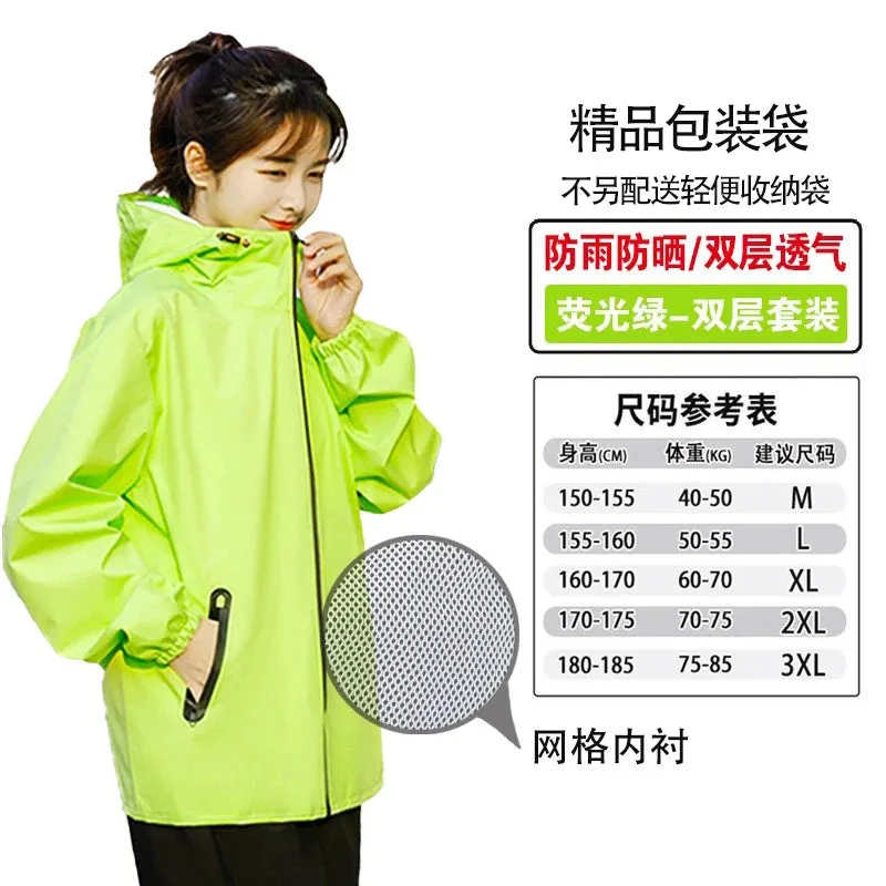 Lightweight Hooded Raincoat and Pant Suit - Waterproof Polyester Rainwear for Motorcycle, Cycling, Hiking, and Travel