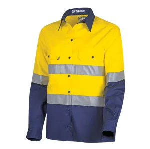 Lightweight Womens Hi-Vis Shirt with Reflective Tape Yellow/Navy