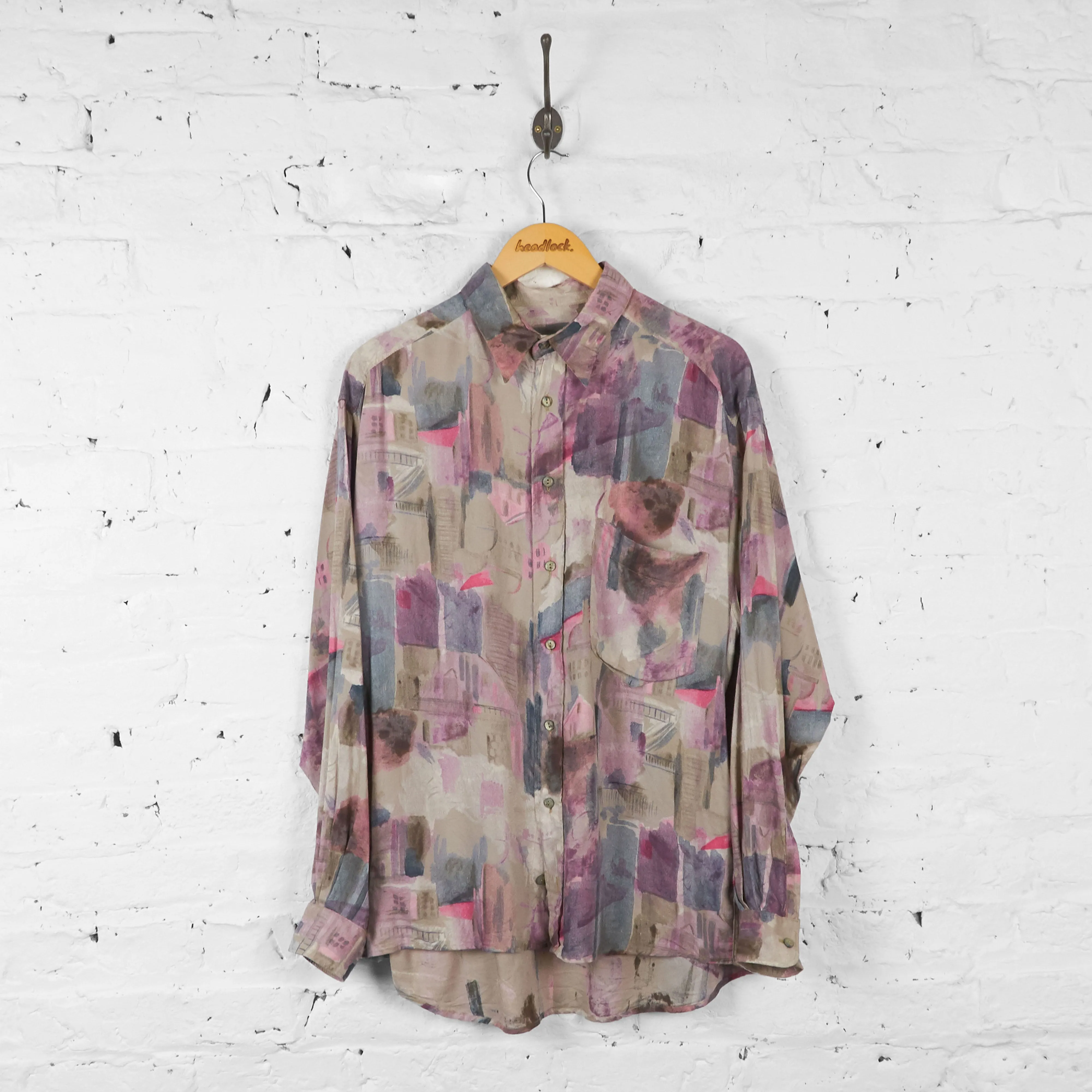 Long Sleeve 90s Pattern Shirt - Purple - L