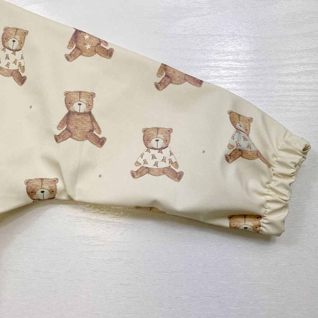 Long-Sleeved Baby Bib | Teddy Bear Print | Waterproof & Wipe