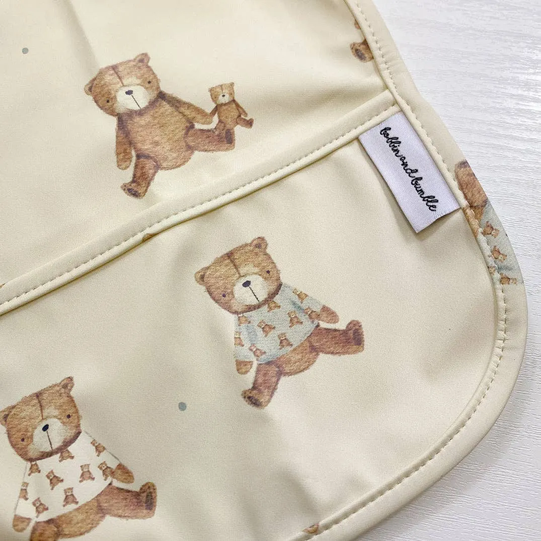 Long-Sleeved Baby Bib | Teddy Bear Print | Waterproof & Wipe