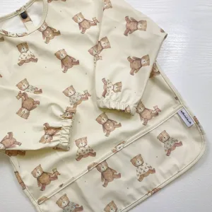 Long-Sleeved Baby Bib | Teddy Bear Print | Waterproof & Wipe
