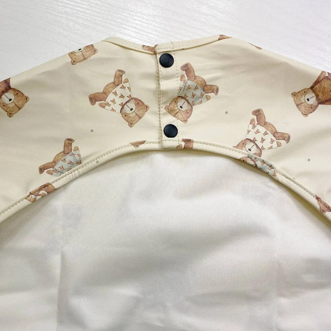 Long-Sleeved Baby Bib | Teddy Bear Print | Waterproof & Wipe