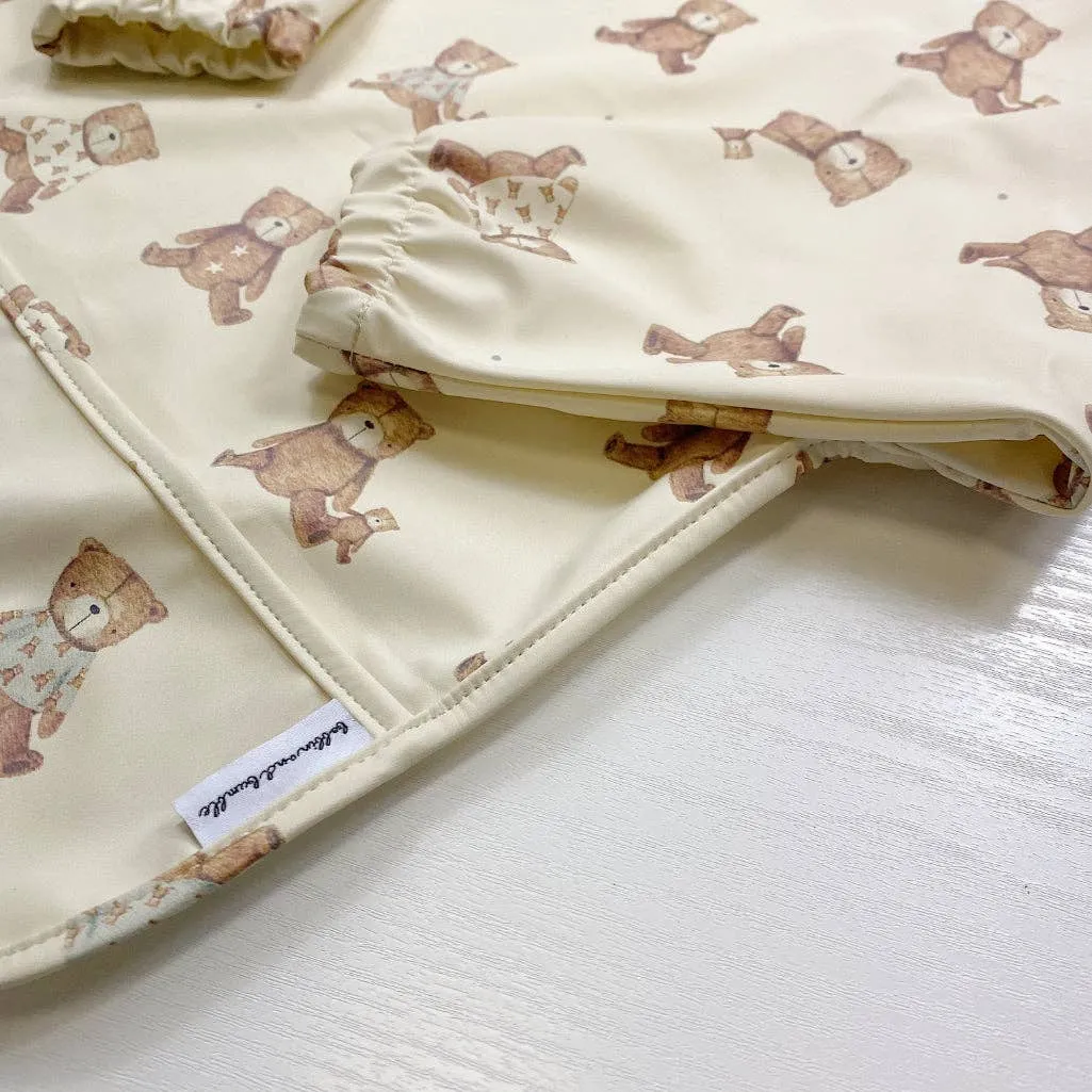 Long-Sleeved Baby Bib | Teddy Bear Print | Waterproof & Wipe