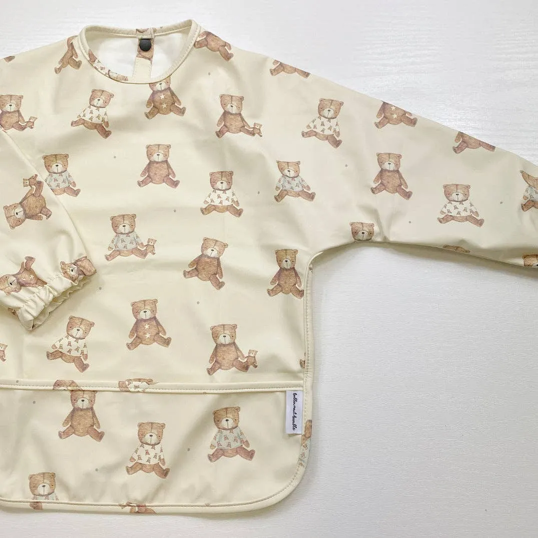 Long-Sleeved Baby Bib | Teddy Bear Print | Waterproof & Wipe