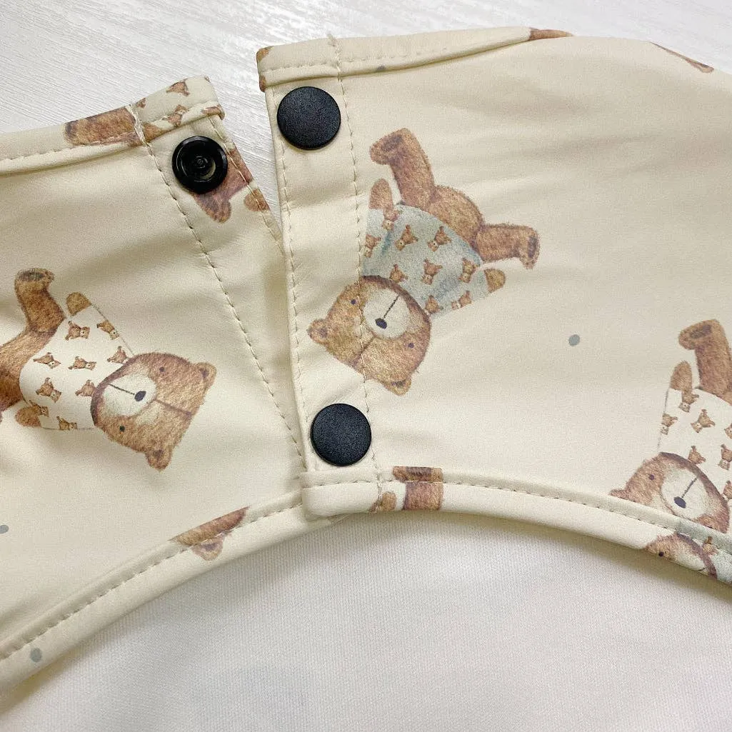 Long-Sleeved Baby Bib | Teddy Bear Print | Waterproof & Wipe