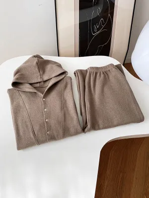 Loose Long Sleeves Split-Joint Hoodies   Elasticity Solid Color Pants Trousers Two Pieces Set