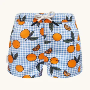 Men UV Swim Short Corsica - orange blue gingham