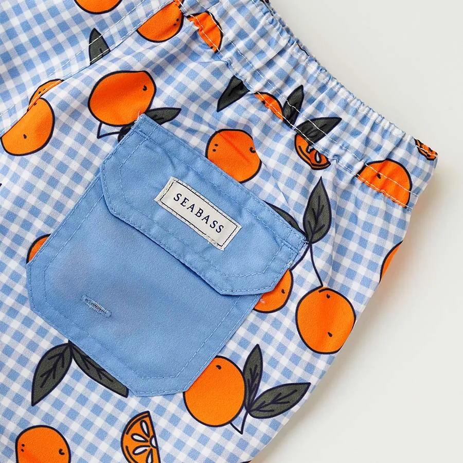 Men UV Swim Short Corsica - orange blue gingham