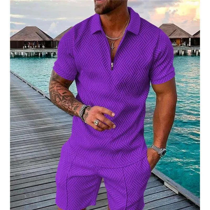 Men's Casual Set Polo Collar Short Sleeve Set 88396753L