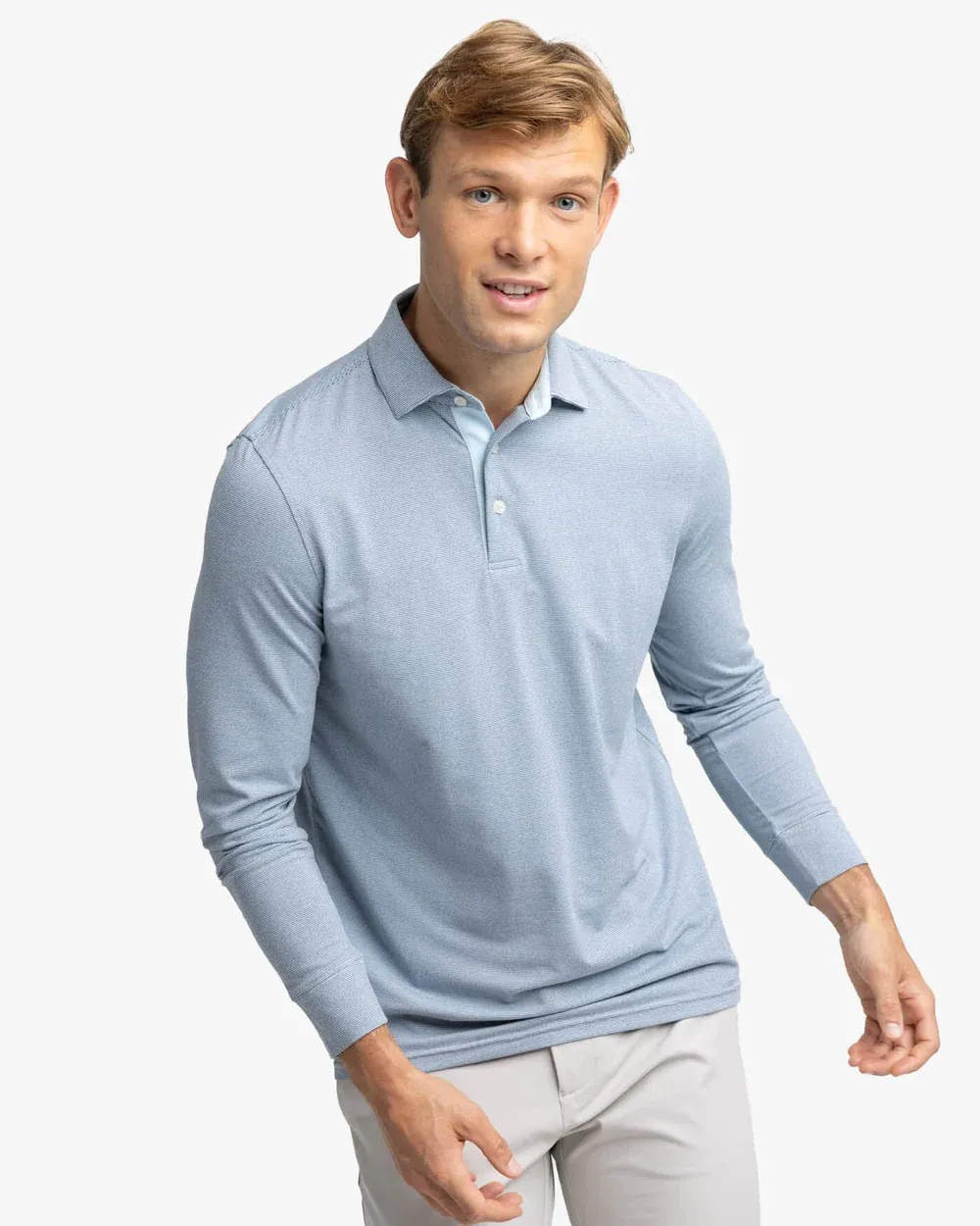Men's Long Sleeve Ryder Ridgeway Stripe Performance Heather Polo Shirt