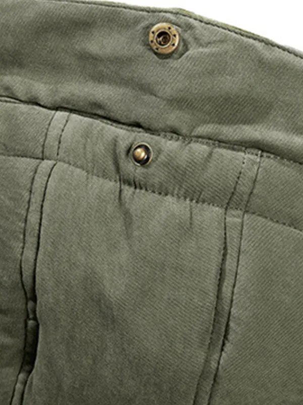 Men's Multi-Pocket Plush Thickened Hooded Cotton Jacket Coat