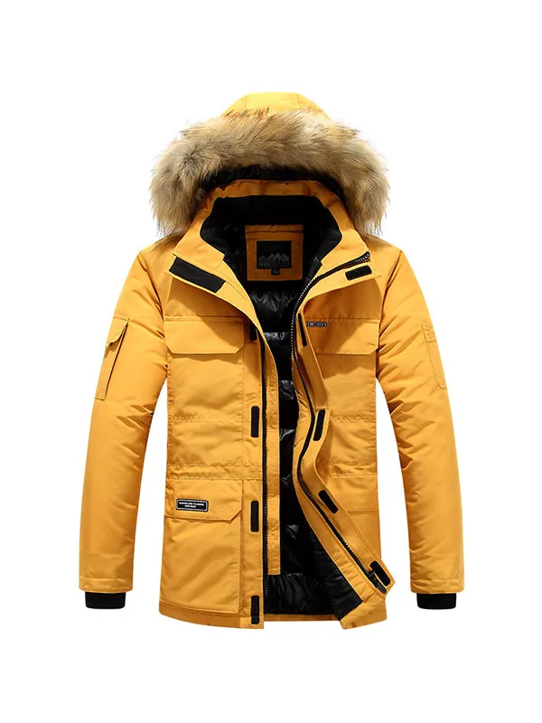 Men's Multi-Pocket Plush Thickened Hooded Cotton Jacket Coat