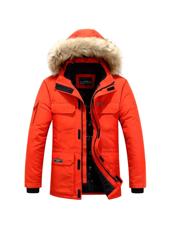Men's Multi-Pocket Plush Thickened Hooded Cotton Jacket Coat