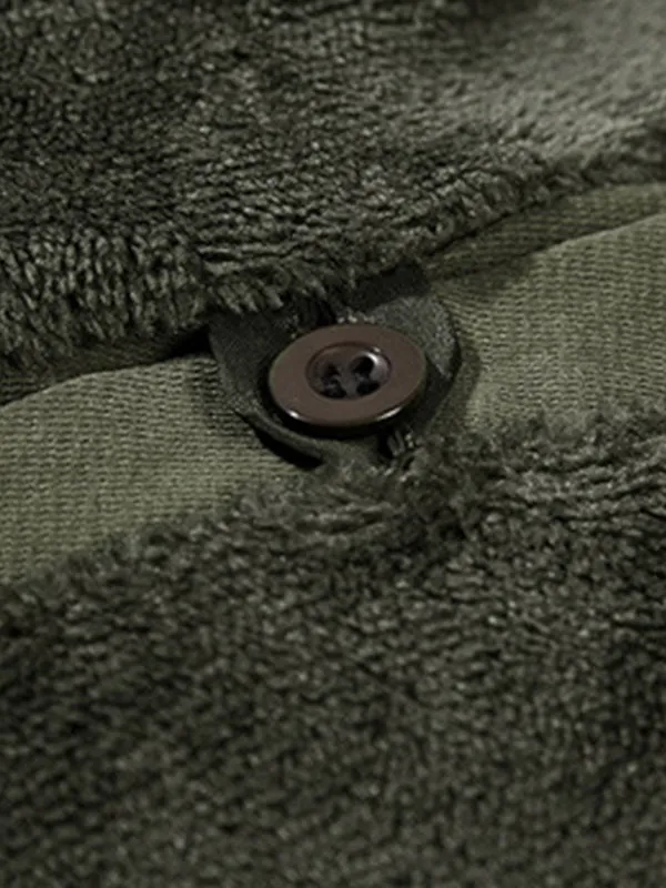 Men's Multi-Pocket Plush Thickened Hooded Cotton Jacket Coat