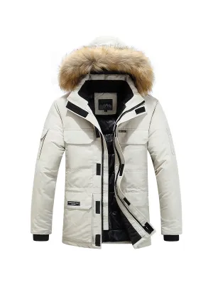 Men's Multi-Pocket Plush Thickened Hooded Cotton Jacket Coat