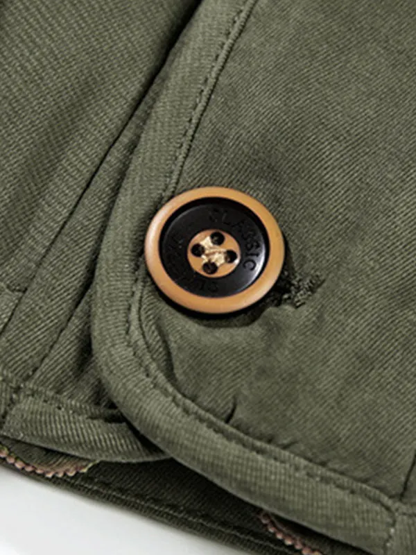 Men's Multi-Pocket Plush Thickened Hooded Cotton Jacket Coat