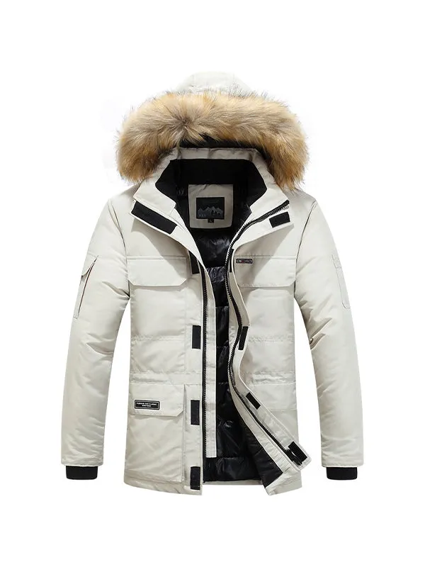Men's Multi-Pocket Plush Thickened Hooded Cotton Jacket Coat