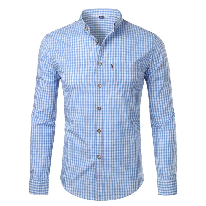 Mens Plaid Cotton Casual Dress Shirts Slim Fit Long Sleeve Button Down