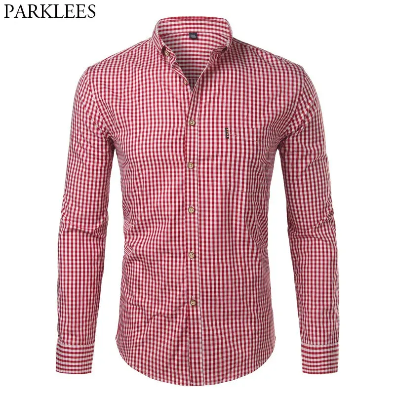 Mens Plaid Cotton Casual Dress Shirts Slim Fit Long Sleeve Button Down