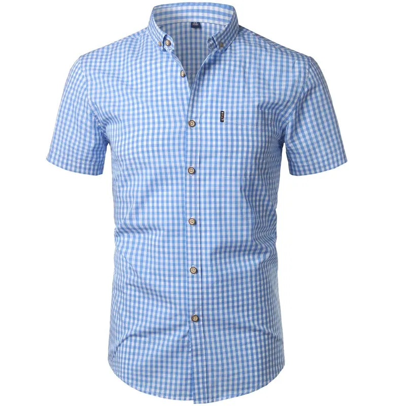Mens Plaid Cotton Casual Dress Shirts Slim Fit Long Sleeve Button Down