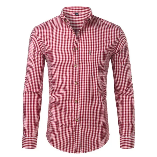 Mens Plaid Cotton Casual Dress Shirts Slim Fit Long Sleeve Button Down
