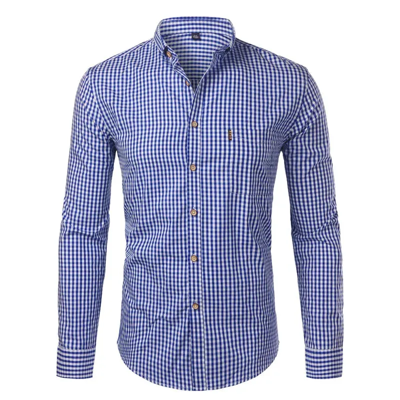 Mens Plaid Cotton Casual Dress Shirts Slim Fit Long Sleeve Button Down