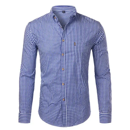 Mens Plaid Cotton Casual Dress Shirts Slim Fit Long Sleeve Button Down