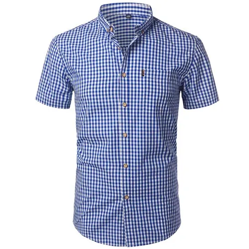 Mens Plaid Cotton Casual Dress Shirts Slim Fit Long Sleeve Button Down