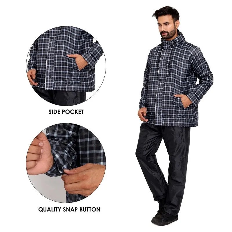 Men's Waterproof Reversible Raincoat with Reflector Hood | Set of Top and Bottom | X-Large | Royal Black