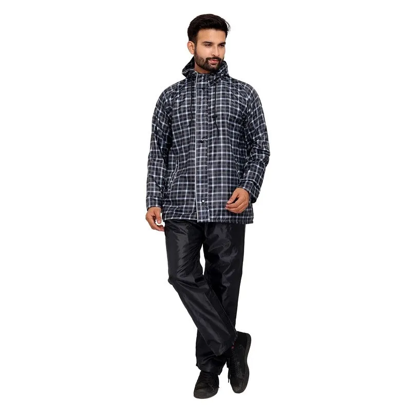 Men's Waterproof Reversible Raincoat with Reflector Hood | Set of Top and Bottom | X-Large | Royal Black
